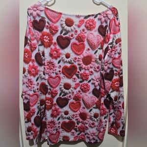 Heart and Flower Patterned Long Sleeve Top